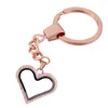 Keychains 4PCS 4colors Choose Rhinestone Heart Glass Floating Locket Keychain Key Ring Pendants Fit Charms