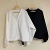 Kvinnors blusar Klädkvinnor Elegant White Black Blus V Neck Long Sleeve Shirt Retro Casual Basic Fashion Tops Blusa Pullover LA952