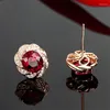 Dangle Earrings Luxury Red Zircon Geometric For Women Classic Flower Design Tourmaline Gem Inlaid Stud Earring Jewelry 3 Carats Size