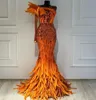 OCT ASO 2023 EBI ARABIC Orange Mermaid Dress Cequined Lace Feather Even Formalne przyjęcie Drugie przyjęcie urodzinowe suknie zaręczynowe sukienki szata de soiree es
