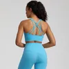 Yoga Outfit Soutien léger pour femmes Soutien-gorge de sport à bretelles brossé Dos croisé Rembourré Soutien-gorge de confort sans fil pour débardeurs d'entraînement de gymnastique