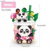 Block djur byggsten leksak DIY söt panda kanin kattunge mjölk te cup 3d modell mini tegelstenar barn montering leksak födelsedag present r231020