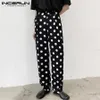 Pantaloni casual da uomo Pantaloni stampati a pois moda INCERUN Bottoni a molla Fondo dritto Maschile per il tempo libero Cerniera Patalones S-5XL Me2813