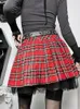 Jupes 2023 Femmes Goth Plaid Plissé JK Mini Courte Une Ligne Jupe Patineuse Punk Maille Patchwork Ceinture Uniforme Partywear