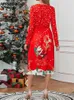 Robes décontractées Vacances de Noël Robe longue pour femmes élégante col en V cosplay costumes manches de Noël tenues de fête swing une ligne robe femme