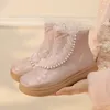 Stövlar 2023 Sweet Lolita tygbroderi String Bead Ankel Winter Princess Botas Party Shoes For Big Girls 12 13 14 15 16 17 18