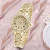 Outros relógios 2pcs mulheres de luxo diamante relógios hip hop pulseira senhoras relógio de quartzo rosa ouro mulheres relógio de pulso brilhante cristal reloj mujer 231020