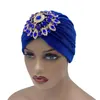 Ethnic Clothing Fashion Women Rhinestone Pleated Turban Cap Muslim Headwear Velvet Headwrap Bonnet African Female Party Headgear