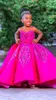 2023 Lace Fuchsia Flower Dresses Ball Gown Satin Pearls Sheer Neck Vintage Little Girl Peageant Dress Gowns ZJ414