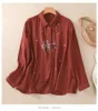 Kvinnors blusar vintage skjortor Solid Loose Brodery Spring/Summer Ladies Clothing Fashion Long Sleeves Cotton Linen Tops
