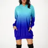 Vestidos casuais com capuz moletom vestido mulheres gradiente cor hoodie manga longa sundress com bolso streetwear pullovers sudadera mujer