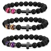 Braccialetti a maglie - Vendita 8mm Occhio di tigre Pietra Nera Opaca Agata Bracciale con perline Uomo Fascino Croce Pulsera Hombr Gioielli