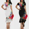 Casual Jurken Dames Dames Fishtail Ruffle Franje Jurk Sexy Elegante Vrouw Bloemenprint Stretch Bodycon Lange Maxi267s