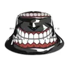 Bérets Ghoul Mask Bucket Hat Sun Cap Evil Smile Horreur Halloween No Sew Face Japonais Kaneki Ken Tokyo Re One