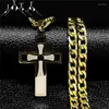 Pendentif Colliers Hip Hop Croix Collier Pour Hommes En Acier Inoxydable Couleur Or Couches Long Crucifix Bijoux Colar De Cruz N1172S05