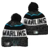 Marlins Beanie Miami Beanies Alla 32 lag stickade manschetterade pom mäns mössor baseball hattar randiga sidelinjen varm usa college sport stickade hattar mössa för kvinnor a0