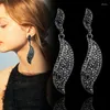 Boucles d'oreilles pendantes SINLEERY luxe Vintage noir zircon cubique longue pour les femmes soirée bijoux de fête ES116