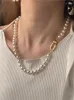 Chains AENSOA Elegant White Gray Pearl Chain Necklaces For Women Korean Statement Gold Plated Metal Round Necklace Fashion Jewelry