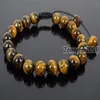 Brin fait à la main 8mm réglable naturel œil de tigre pierres précieuses rondes perles Bracelet guérison Reiki 5 brins Pack3299