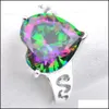 Solitaire Ring Women Wedding Rings Love Heart Fire Mti-Color Rainbow Natural Mystic Topaz Sier Cubic Zirconia Jewelry Drop Delivery Dhylt