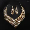 Halsbandörhängen Set Luxury Dubai för kvinnor Brud Bröllop Engagement Party Jewelry Shiny Crystal Gift Anniversary