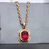 Chokers 585 Purple Gold Pendant Plated with 14K Rose Inlaid Square Red Gem Necklace Elegant clavicle chain Wedding Jewelry 231020