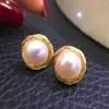 Orecchini pendenti 9-10MM Perla d'acqua dolce Bianca barocca 18K Accessori di avvolgimento Orecchini a bottone coltivati Gancio pasquale CARNEVALE Fai da te