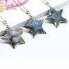 Chains Natural Rough Stone Agate Gilt-rimmed Pendant Necklace Men Women Hand Sanding Irregular Pentagram Star Gift