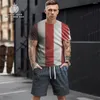 Tracki męskie 2023 Casual krótkie t-shirt z krótkim rękawem moda moda 3D Stripe Printed Street Clothing 2-częściowy garnitur letni dres