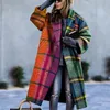 Elegant Autumn Street Lady Long Wool Cardigan Coats Fashion Floral Print Pocket Long-Sleeve Jacket 2022 Winter Women Blend Wools C293k