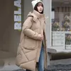 Casacos de Trench das Mulheres Inverno Long Down Jaqueta de Algodão Mulheres 2023 Solto Stand-Up Collar Casaco Com Capuz Outerwear Moda Bolso Parka Overcoat