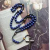 Pendant Necklaces QIGO Stone Beaded Stand Cross Necklace Long Men Chain Fashion Jewelry Green Blue