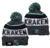 Casquettes pour hommes Chapeaux de ballon de hockey Bonnet Seattle Toutes les 32 équipes Bonnets tricotés à revers Pom Kraken Bonnets rayés en laine chaude USA College Sport Chapeaux tricotés Casquette pour femmes