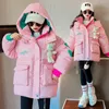 Down Coat Short Parkas Girls Winter Jacket Houndstooth Fashion Spliced Hooded Cotton Coat Children Warm Bear Clothes XMP206 231020