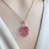 Halskette Ohrringe Set 2023 Exquisite rosa Zirkonia Silber Farbe Sets elegant für Frauen Hochzeit Verlobungsring Anhänger Halsketten fein