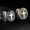 Anneaux de mariage Christian Saint Jésus Croix Unisexe Prière Allemand Aigle Émail Bague Templier Pour Femmes Hommes En Acier Inoxydable Noir Religi232z