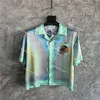 Casablanc masao men designer shirts leisure Hawaiian Beach Short Sleeve gradient stripe ghost face silk printed shirt1979