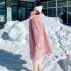 Pelliccia delle donne 2023 Inverno di Media Lunghezza Delle Donne Del Faux Rex Cappotto Addensare Caldo Albicocca Rosa Casual Manica Lunga Imitazione Tuta Sportiva