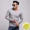 メンズTシャツ秋の長袖厚い綿の男性暖かいサーマル衣服2023 VネックスリムフィットオールマッチTシャツプラスサイズM-8xl