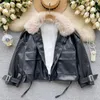 Women's Leather Women Winter PU Jacket Lady Fur Collar Detachable Fashion Coat 2023 Staly Long Sleeves Hairy Inside Outwear Clothes