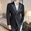 Men's Suits (Jackets Vest Pants) Men High Quality Black Double-Breasted Suits/Men's Business Casual Tuxedo/Man Slim Fit Groom's Dress 7XL-S