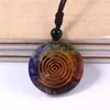 Pendentif Colliers Naturel Guérison Cristal 7 Chakra Reiki Rond Cercle Forme Ammonite Résine Puce Pierre Collier Femmes Hommes Cadeaux De Noël