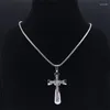 Pendant Necklaces Cross Amulet Crystal Men Chain Necklace Silver Color Stainless Steel Jewelry Cruz Acero Inoxidable N4927S06