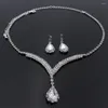 Necklace Earrings Set Women Drop Dainty Elegant Wedding Jewelry Shiny Waterdrop Pendant Stud For Bride