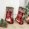 Christmas Decorations Christmas Decoration Red Plaid Christmas Socks Fireplace Hanging Ornaments Stockings Xmas Tree Pendant New Year Candy Gift Bag x1020