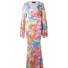 Robes décontractées imprimé floral plongeant détail noué sirène maxi robe automne 2023 femmes col en V creux à lacets longue sexy robes de soirée