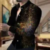 Spring Autumn Square grid Gradual Men Fashion Shirts Turn-down Collar Buttoned Shirt Casual Printing Long Sleeve Tops S-5XL Y22042194m