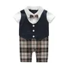 Rompers Gentleman baby style short sleeve wedding and party baby boys clothes cut romper clothes 231020