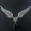 Pendant Necklaces Dark Angle Wing Necklace For Women Goth Black Crystal Gothic Punk Chocker Chain Silver Color Jewelry Accessories