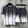 Neue Sommer Trainingsanzug Herren Kleidung Set Farbverlauf Kurzarm T-shirt Shorts Männlichen Zwei Stücke Sets Männlichen Sportkleidungen Suits288v